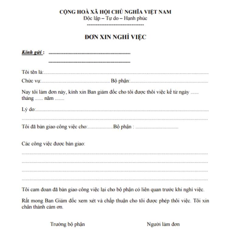 Mẫu đơn xin nghỉ việc chuẩn nhất
